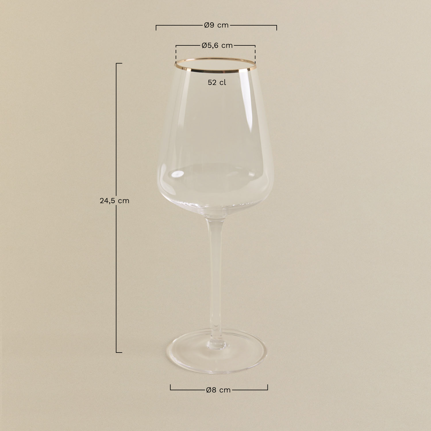 Pack of 4 white wine glasses in 52 cl Olaya glass, medidas
