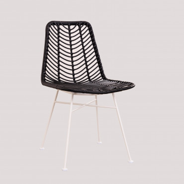 Pack Of 4 Dining Chairs In Synthetic Rattan Gouda Colors Black & White - Sklum