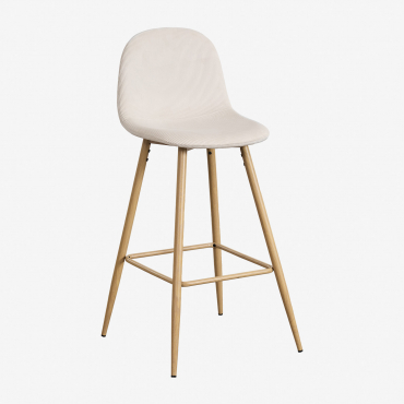 Pack Of 2 High Stools In Glamm Corduroy Beige Nature & ↑75 Cm & Natural Wood - Sklum