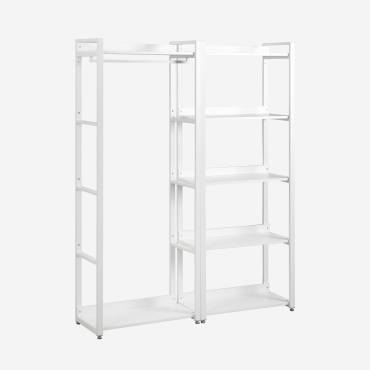 Open Modular Wardrobe 2-piece With Clothes Rack And Shelf In Steel And Wood Ariaster White - Sklum