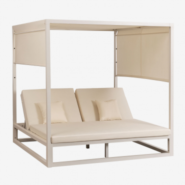 Reclining Balinese Bed In Aluminum And Nasau Fabric Gardenia White - Sklum