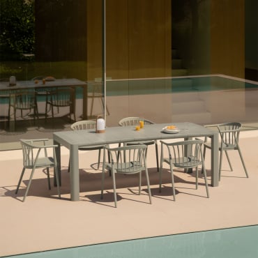 Arnadine Rectangular Table Set (180x100 Cm) And 6 Ivor Garden Chairs Green Khaki - Sklum