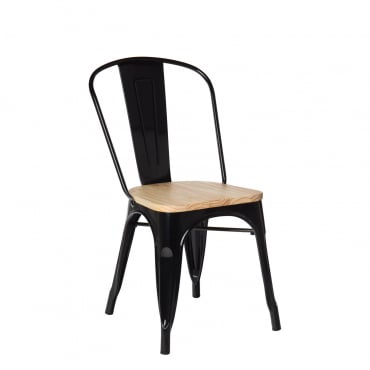 Pack Of 2 Stackable Dining Chairs Lix With Wood Black & Natural Wood - Sklum