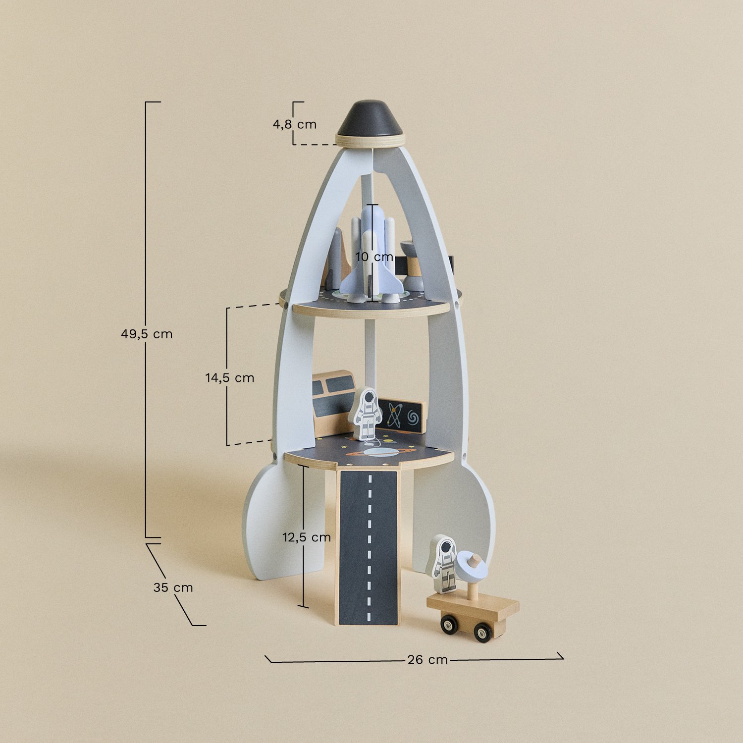 Apirelo Kids multi-activity wooden rocket, medidas