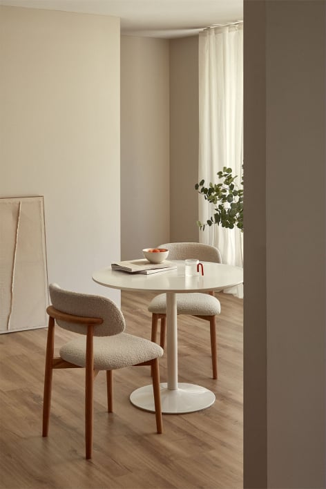 Yvetta round dining table in MDF and iron - White