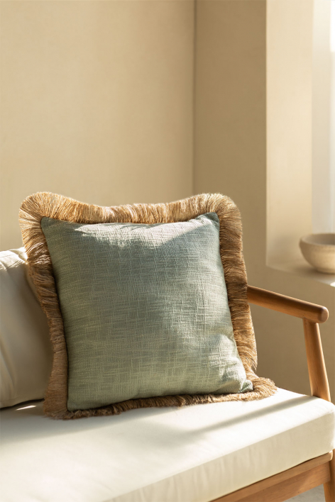 Square cushion 45x45 cm in Paraiba cotton - Celdon Green - Beige Linen