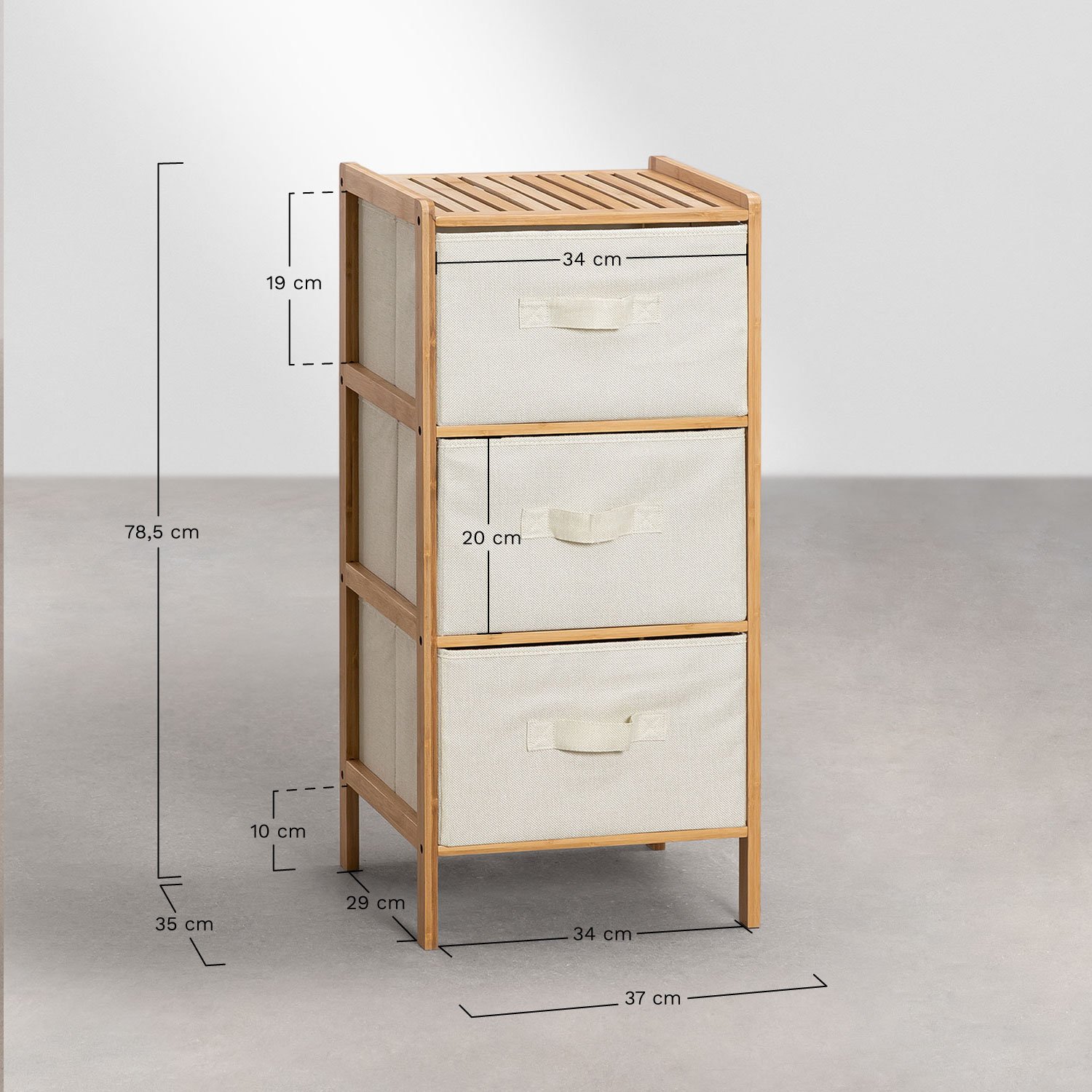 Nafan bamboo chest of drawers, medidas
