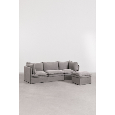 Grace 3-piece Modular Sofa And Ottoman In Linen And Cotton Fabric Dark Grey - Sklum