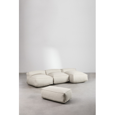 3-piece Modular Chaise Longue Sofa And Garden Pouf Dojans Beige Semoline - Sklum