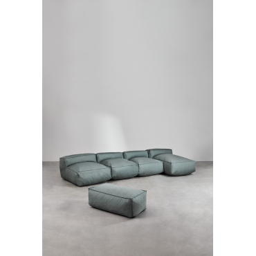 Dojans 4-piece Modular Chaise Longue Sofa And Garden Pouf Green Éter - Sklum