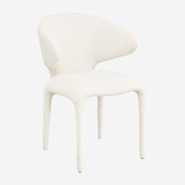 Arnoia Bouclé Fabric Dining Table White Bouclé - Sklum