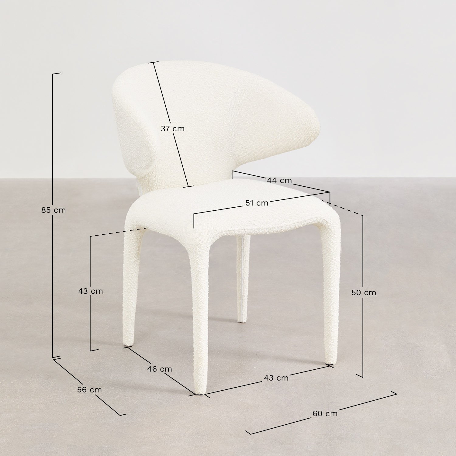 Arnoia bouclé fabric dining table, medidas