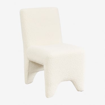 Dining Chair In Wood And Bouclé Fabric Kamez White Bouclé - Sklum