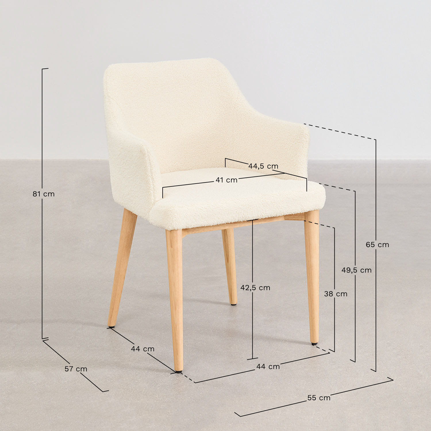 Banfil sheepskin dining chair with armrests, medidas