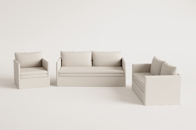 Living room set with 2-seater sofa, 3-seater sofa and Grace linen and cotton armchair