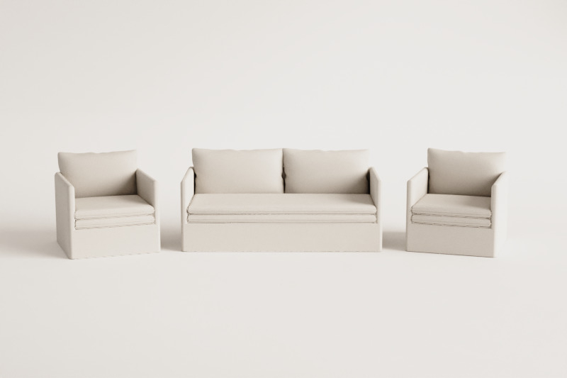 Living room set with 3-seater sofa and 2 armchairs in linen and cotton Grace