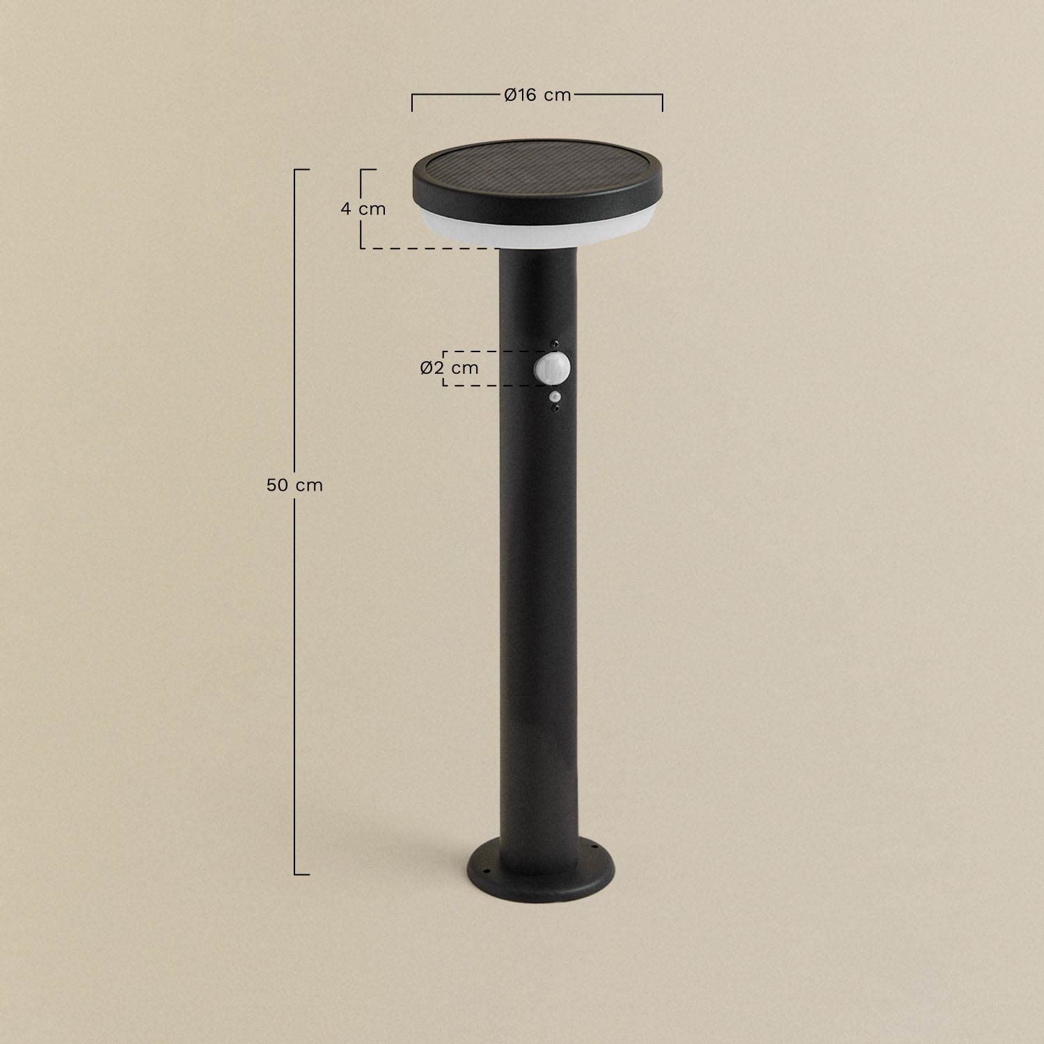 Ovint stainless steel outdoor solar LED beacon, medidas