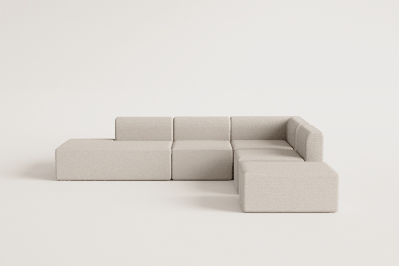 4-piece corner modular sofa with left chaise lounge and Fogler pouf