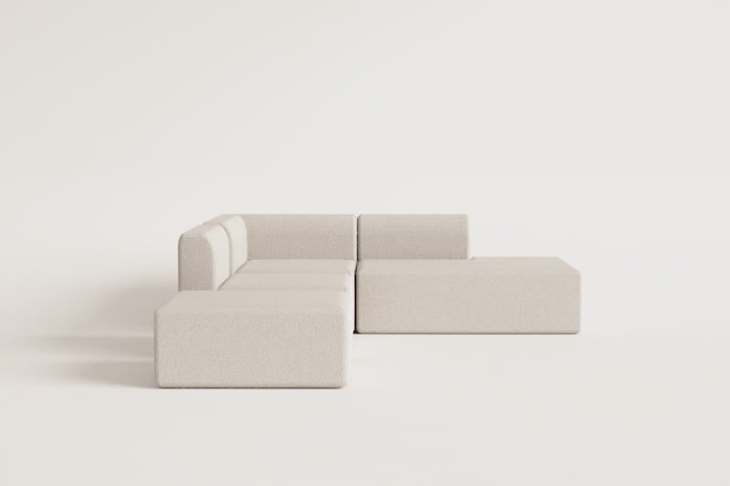 3-piece modular corner sofa with right chaise and Fogler pouf