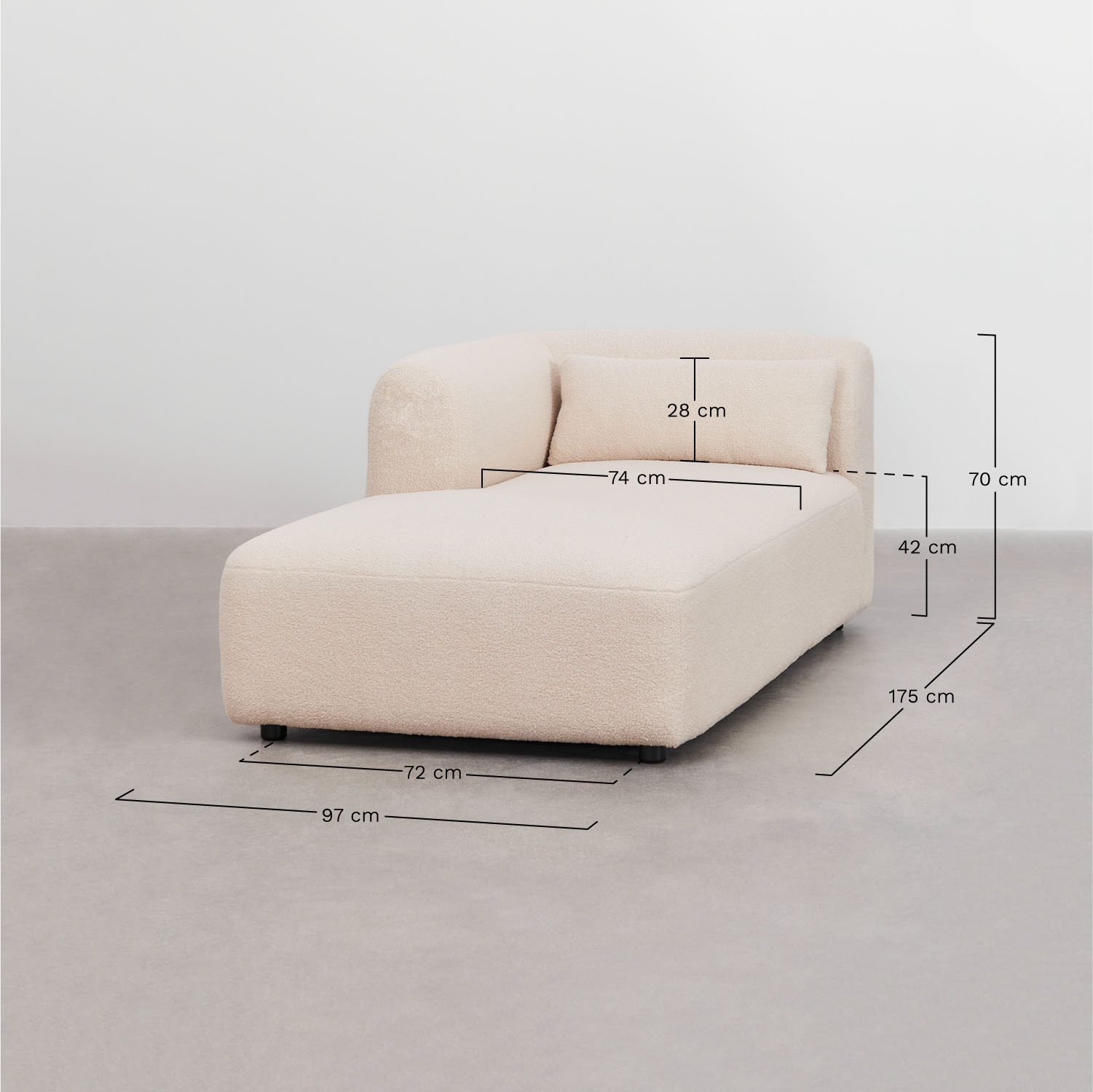 Left chaise longue for Fogler modular sofa, medidas