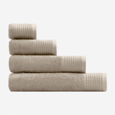 Set Of 4 Terry Cotton Towels With Claritone Border Tapioca Beige - Sklum