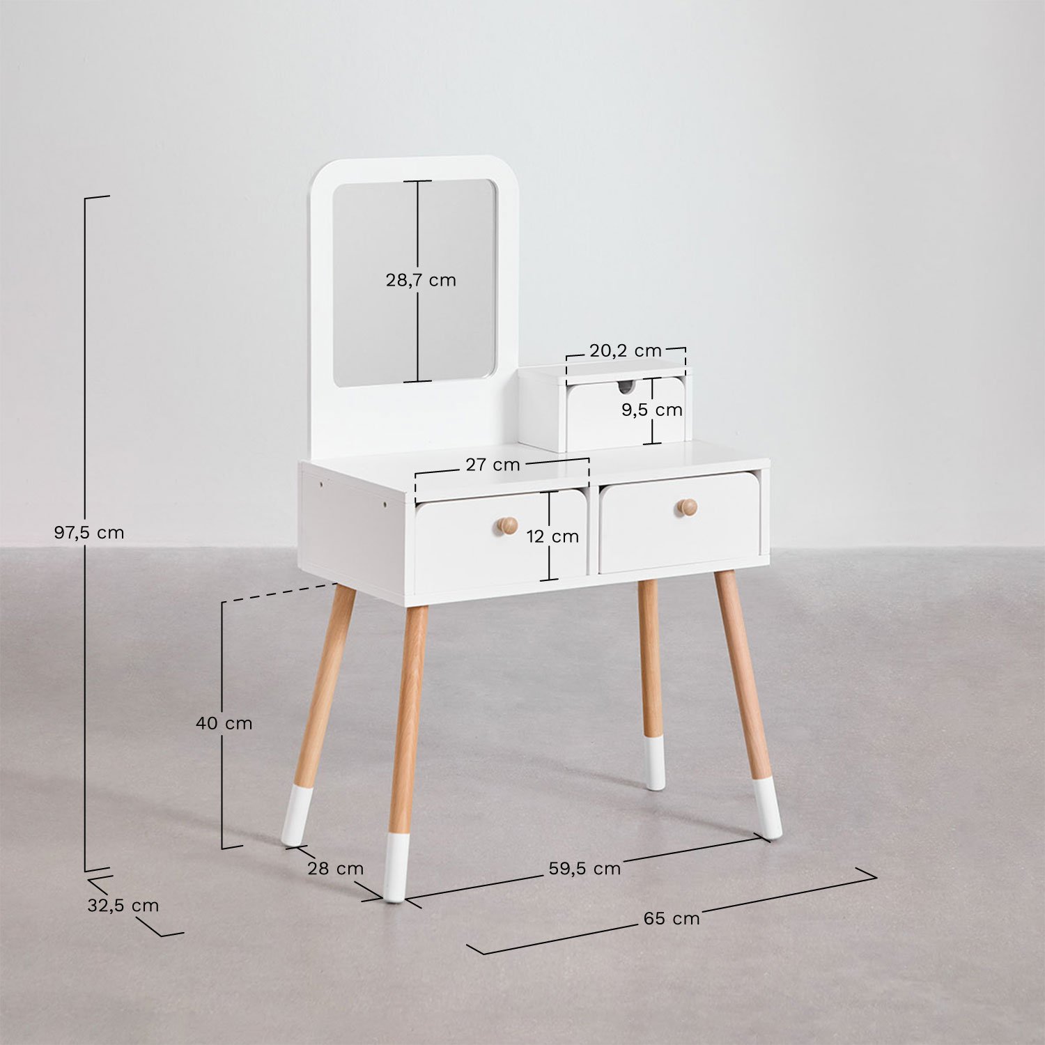Donie Kids wooden dressing table, medidas