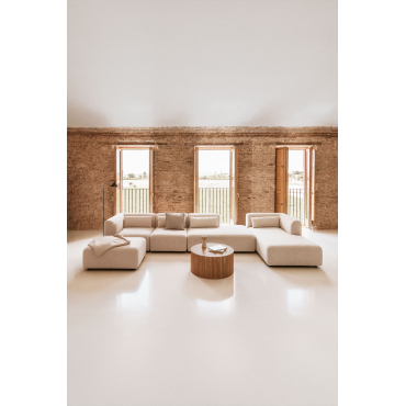 Fogler 4-piece Right Chaise Longue Modular Sofa With Daybed And Ottoman Teddy Fabric Cream Beige - Sklum