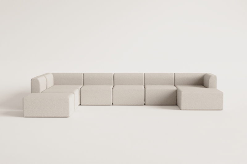 6-piece modular sofa with Fogler right chaise longue and pouf