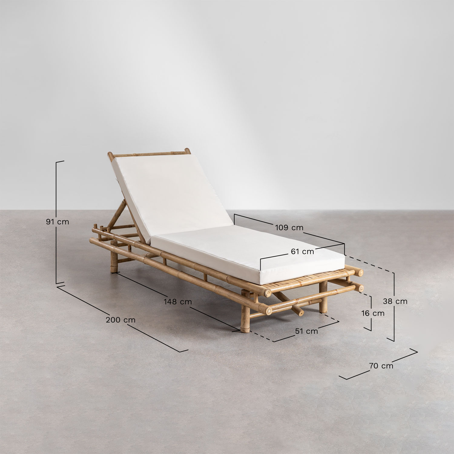 Gossy bamboo lounger, medidas