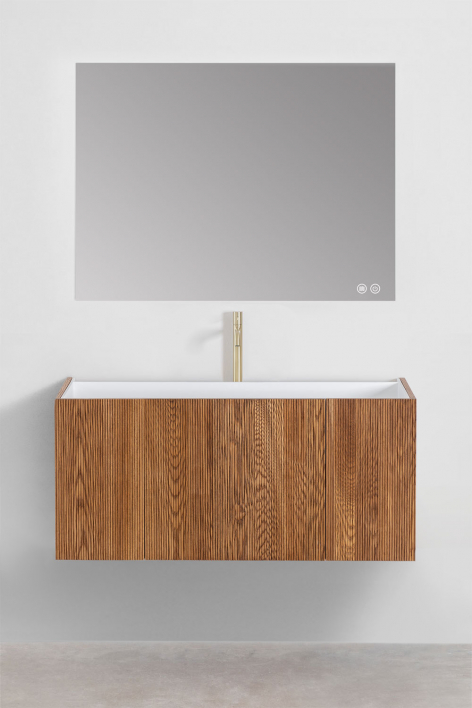 Suspended bathroom furniture set 120x50 cm in wood with integrated sink Fiore - Brown Ash