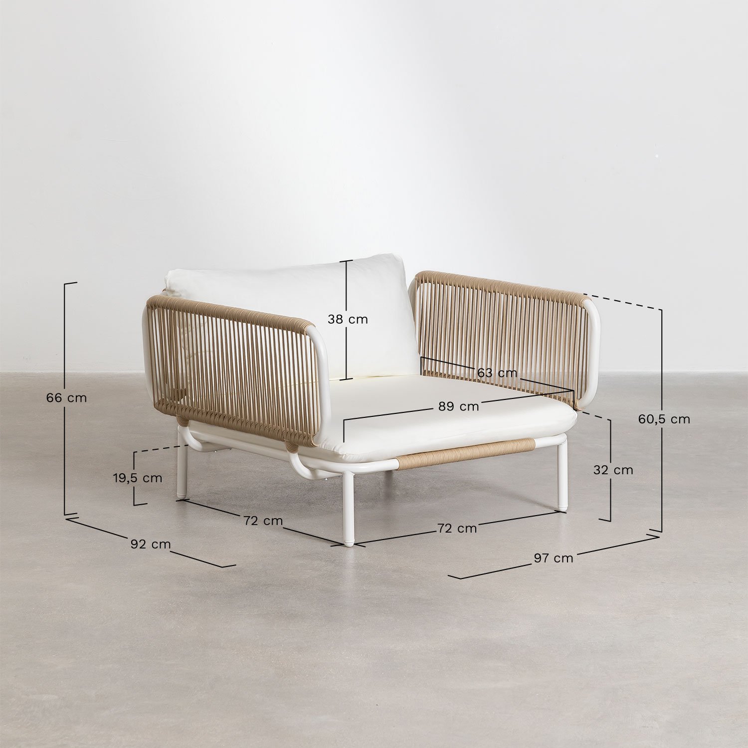 Roubly modular garden sofa armchair, medidas