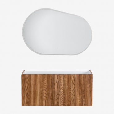 Suspended Bathroom Furniture Set 120x50 Cm In Wood With Integrated Sink Fiore Brown Ash & Oval Led And Anti-fog 120x80 Cm Riben & Without Tap - Sklum