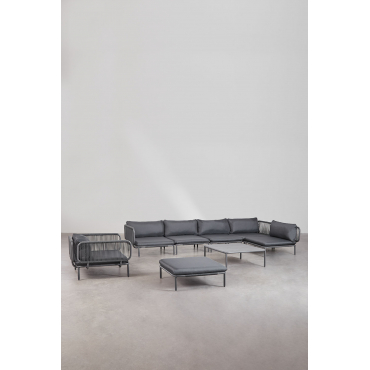5-piece Modular Garden Corner Sofa With Pouf, Armchair And Roubly Coffee Table Grey Graphite - Sklum