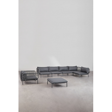 5-piece Modular Garden Corner Sofa With Pouf And Roubly Armchair Grey Graphite - Sklum