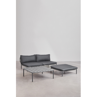 Roubly 2-piece Modular Sofa Garden Set With Pouf And Coffee Table Grey Graphite - Sklum