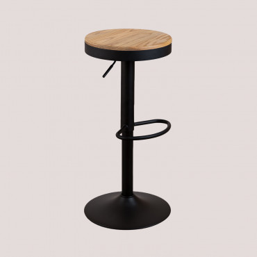 Pack Of 4 Adjustable High Stools In Steel And Elm Wood Bardder Black - Sklum