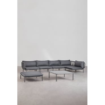 5-piece Modular Garden Corner Sofa, Pouf And Roubly Coffee Table Grey Graphite - Sklum
