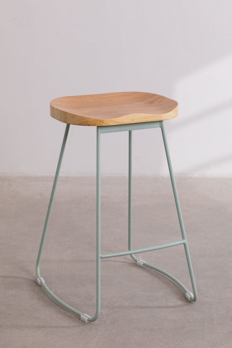 4-Pack high stools 65 cm in celadon mousse steel and elm wood Neicol - Celadon Mousse