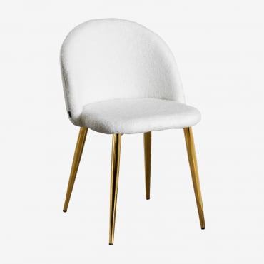 Pack Of 2 Kana Sherpa Dining Chairs Ivory White & Golden - Sklum