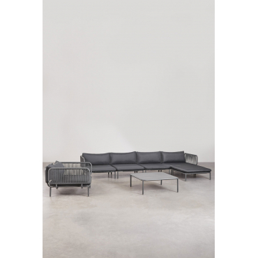 4-piece Modular Garden Sofa With 2 Corner Armchairs, Pouf, Armchair And Roubly Coffee Table Grey Graphite - Sklum