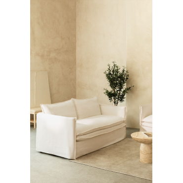 2-seater Sofa In Grace Linen And Cotton Fabric Off-white - Sklum