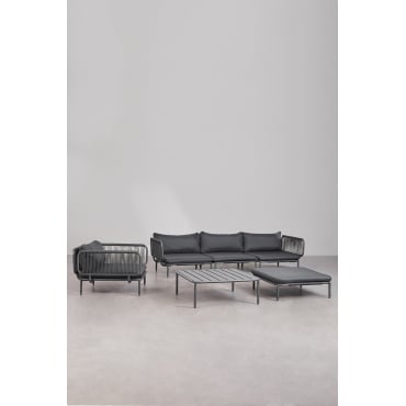 3-piece Modular Garden Sofa With 2 Corner Armchairs, Pouf, Armchair And Roubly Coffee Table Grey Graphite - Sklum