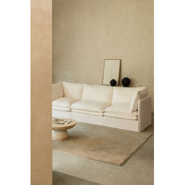 Grace Linen And Cotton 3-piece Modular Sofa Fabric Off-white - Sklum