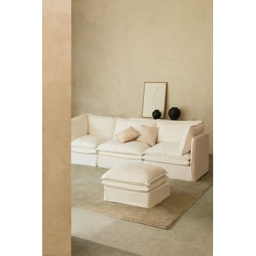 Grace 3-piece Modular Sofa And Ottoman In Linen And Cotton Fabric Off-white - Sklum