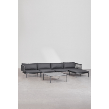 4-piece Modular Garden Sofa With 2 Corner Armchairs, Pouf And Roubly Coffee Table Grey Graphite - Sklum