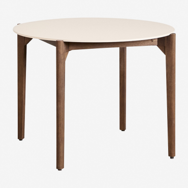 Xajul Round Garden Table Ø100 Cm In Cement And Acacia Wood Dark Acacia Brown - Sklum