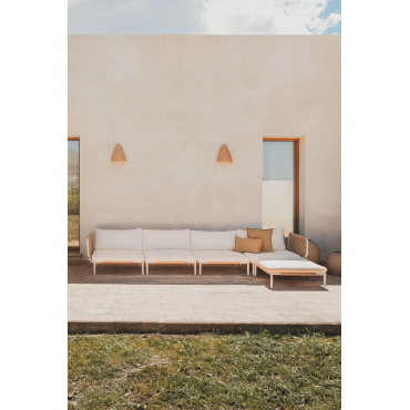 4-piece Modular Garden Sofa With 2 Corner Armchairs And Roubly Pouf Almond Beige - Sklum