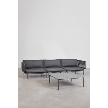 3-piece Modular Garden Sofa With 2 Corner Armchairs And Roubly Coffee Table Grey Graphite - Sklum