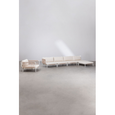4-piece Modular Corner Garden Sofa With Pouf And Roubly Armchair Almond Beige - Sklum