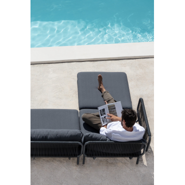 2-piece Modular Garden Sofa With 2 Corner Armchairs And Roubly Pouf Grey Graphite - Sklum